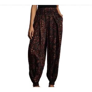 Anthropologie Silky Jogger Black Brown Motif Pants Womens Size Large NEW